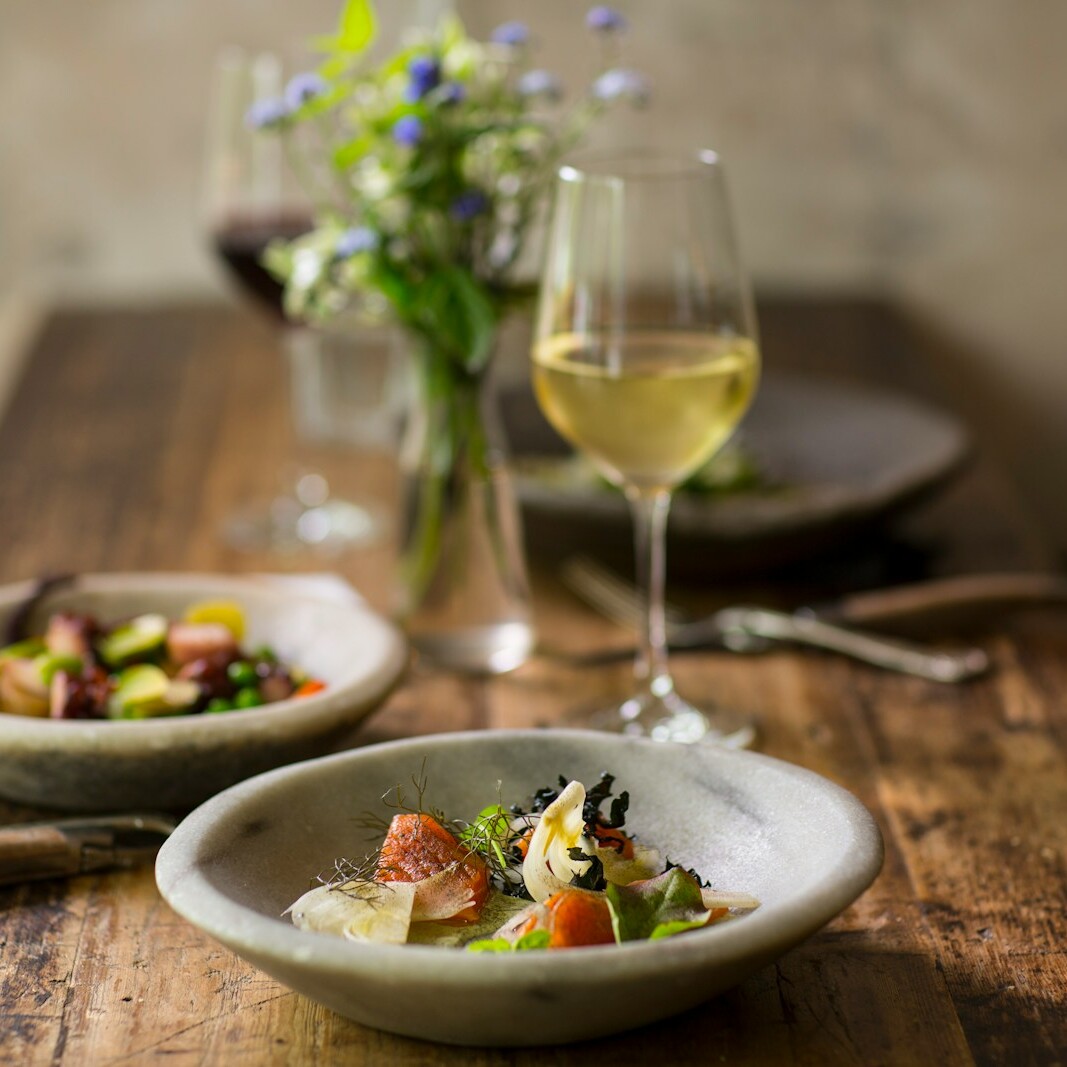 mixed fruits served on ceramic plates